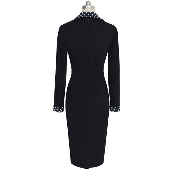 LUNAJANY BLACK DRESS WITH POLKA DOT TRIM. NWT. SIZE SMALL - Picture 2 of 9